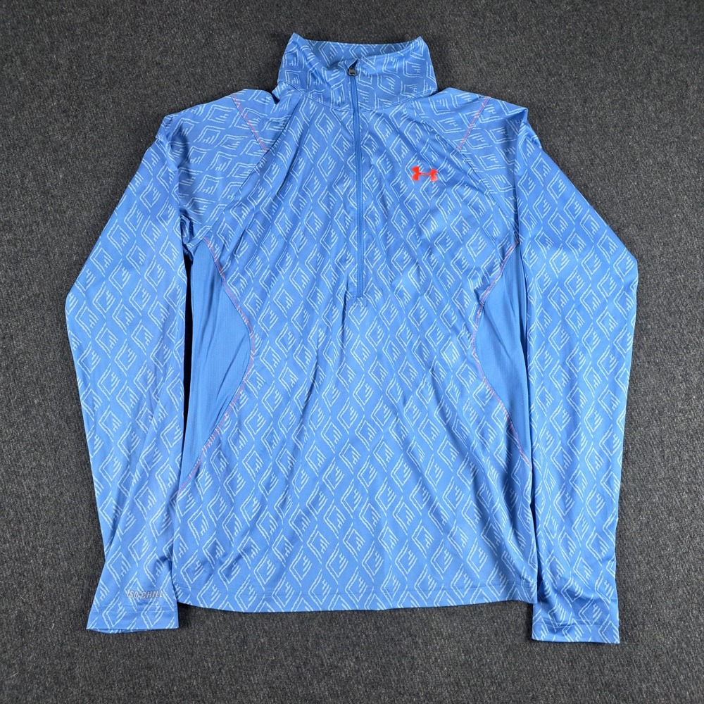 Under Armour Quarter Zip Pullover Mens Large Blue Geometric Iso-Chill 1253195 - Picture 2 of 12